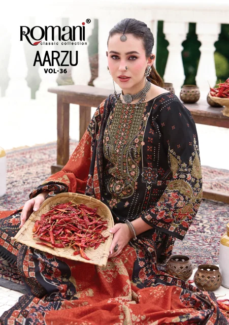Aarzu Vol 36 By Romani Cotton Printed Embroidery Dress Materials 